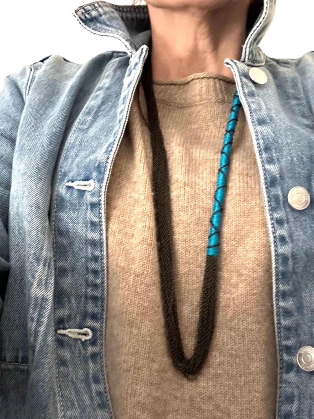 Black Chain and Turquoise Braided Rope Necklace